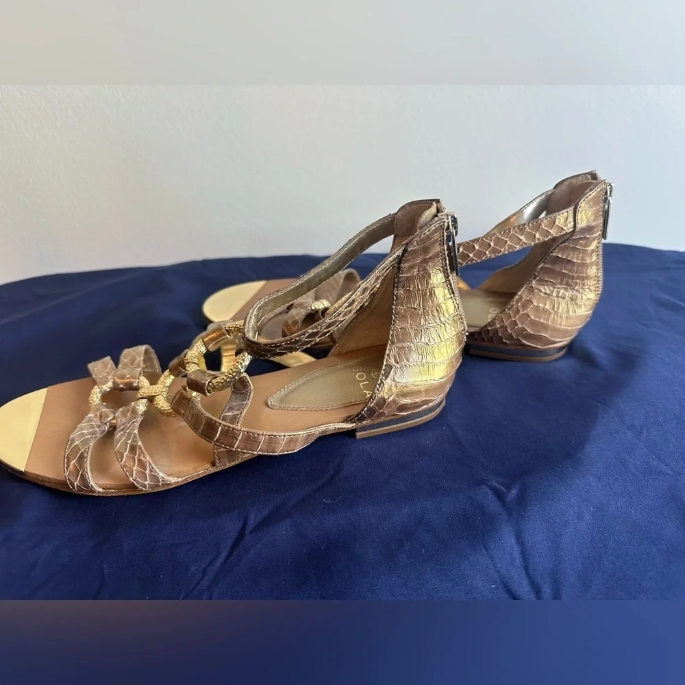 Isola Gold and Tan Leather Sandals Size 8 resort wear vacation summer